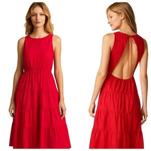 Alice + Olivia Sz 6 Hartley Dress Red Holiday Christmas New Years Open Back Midi